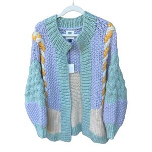 Anthropologie Sweater Oversized Pastel Patchwork Chunky Grandma Cottage Cardigan